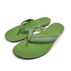 Keen Sandals Women’s Size 10.5 Green Leather Slip On Flip Flops Thongs Flat